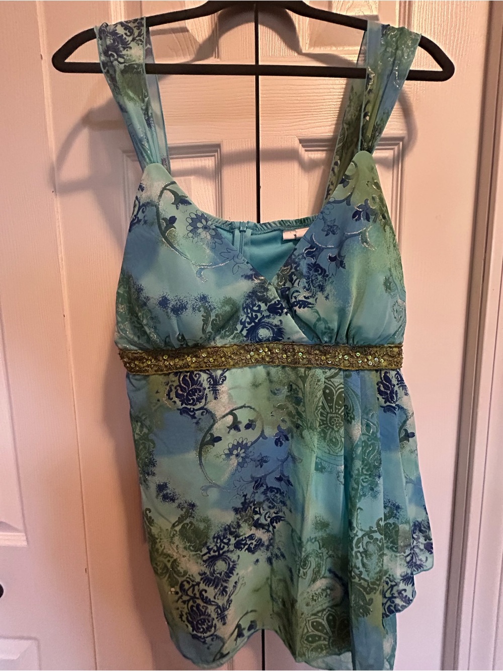 Dress Barn Women's Blue-Green Floral Empire Waist Tank Top